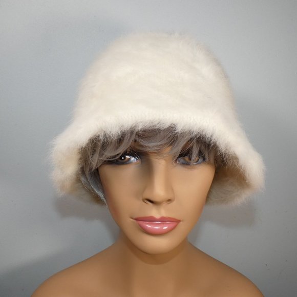 Fabulous! Fun Stylish Fashionable Faux Fur Bucket Hat Ivory - Picture 9 of 11